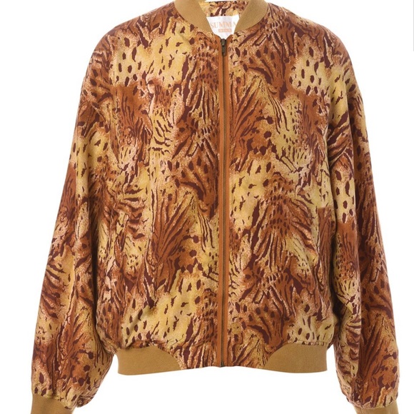 Summa Animal Print SIlk Bomber Jacket Size M - Picture 1 of 6